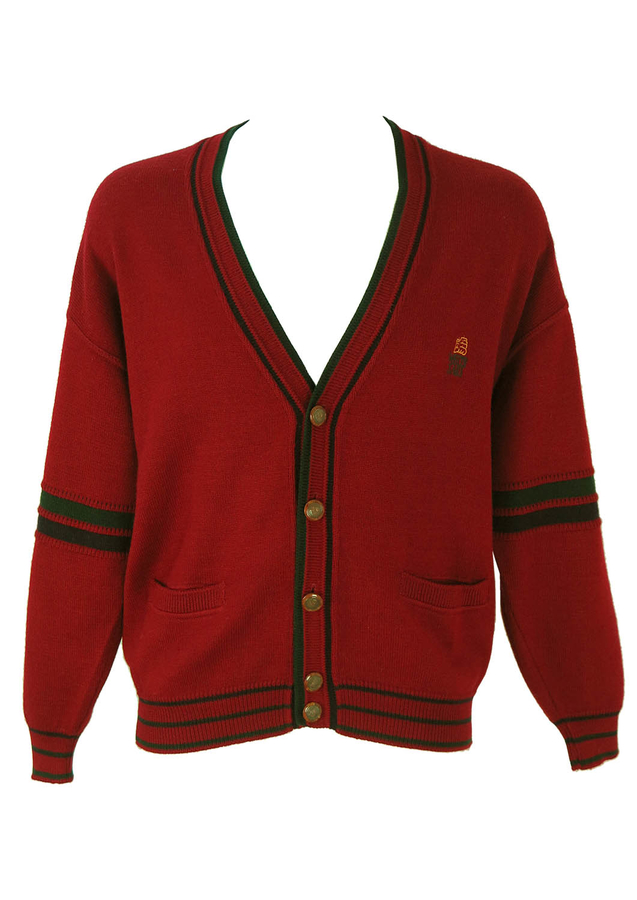 Burgundy Varsity Style Cardigan with Green & Navy Trim - L/XL | Reign ...