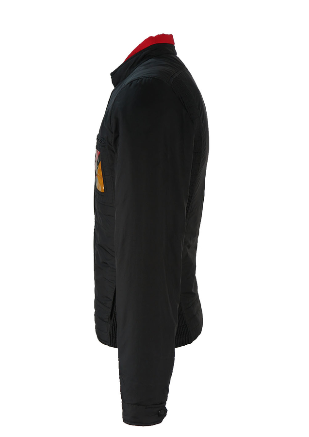 Black Ski Jacket / Racer Jacket in Black with Red & Yellow Pattern S