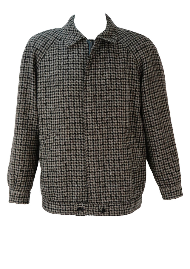 Grey & Black Houndstooth Bomber Jacket XL Reign Vintage