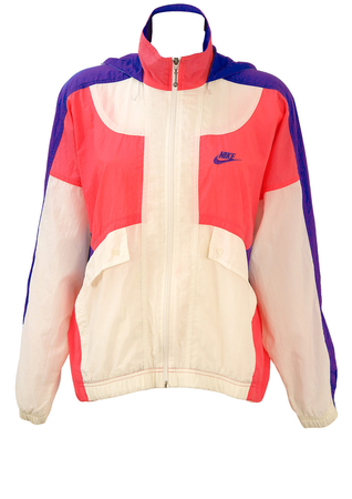 Nike Hooded Track Jacket in Neon Pink, Purple & White – M