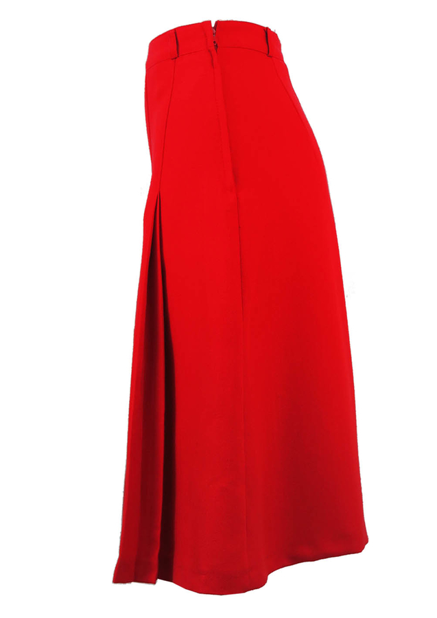 Red Double Pleat Detail Knee Length Skirt S Reign Vintage