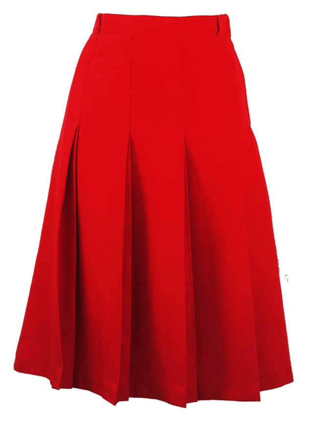Red Double Pleat Detail Knee Length Skirt S Reign Vintage