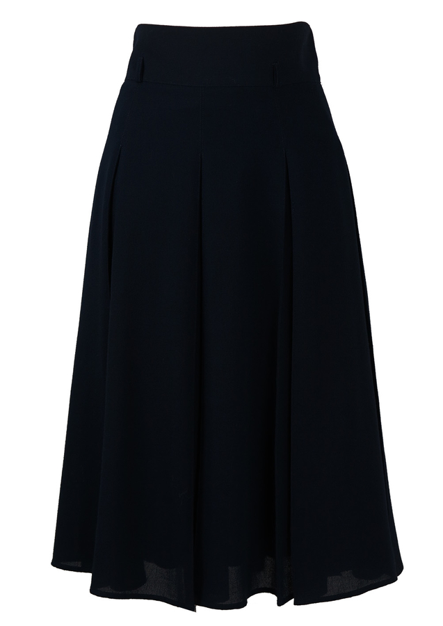 Navy Blue Flared Midi Skirt with Pleat Detail - S | Reign Vintage