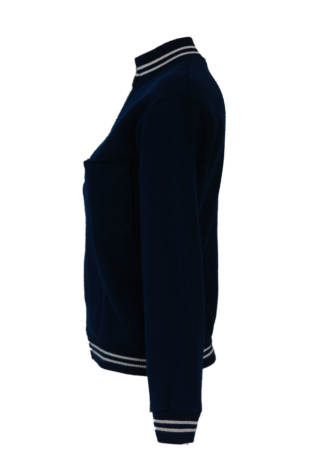 Navy Blue Track Jacket with White Stripes and Nautical Zip Fob S/M