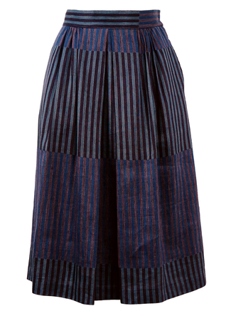 Midi Length Skirt with Blue, Pink & Purple Striped Pattern - S/M
