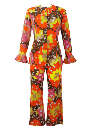 Vintage 1960's Psychedelic Floral Trouser & Top Two Piece - S/M