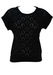 Black Short Sleeved Knit Top with Perforated Leaf Shape Pattern - M