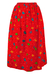 Red Floral & Polka Dot Patterned Midi Length Skirt - S/M