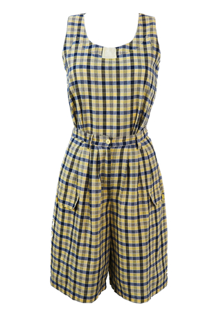 Two Piece Top with High Waist Culottes in a Yellow & Blue Check - S