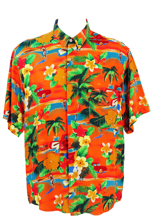 Orange & Green Hawaiian Pictorial Shirt - L/XL | Reign Vintage