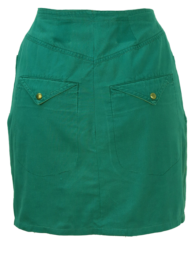 Teal Mini Skirt with Yellow Pocket Detail - S | Reign Vintage