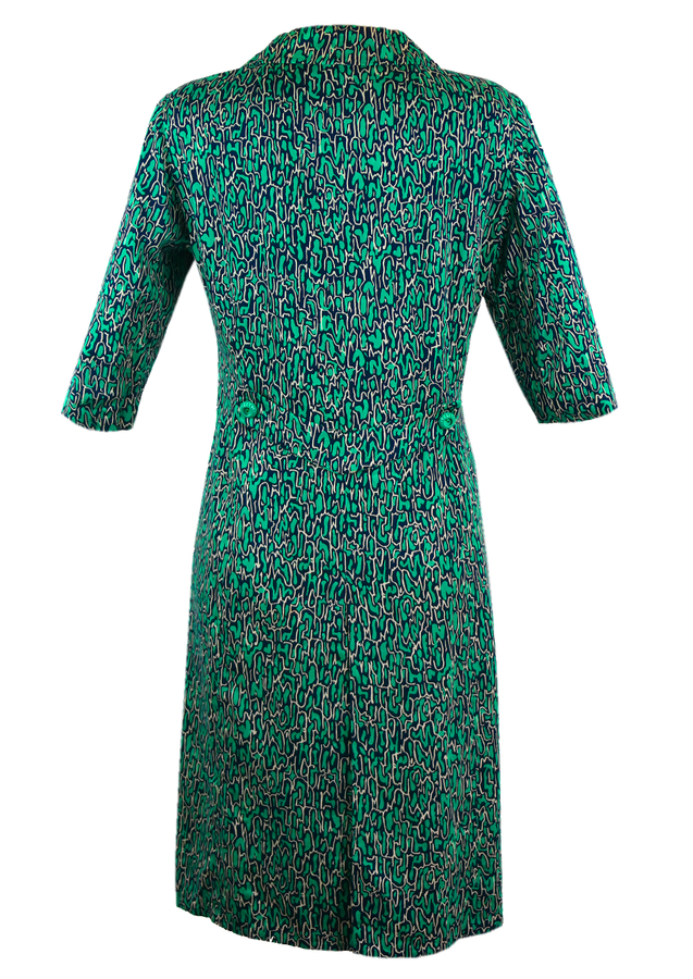 Vintage 1960's Dress with Navy, Green & White Pattern - L/XL | Reign ...