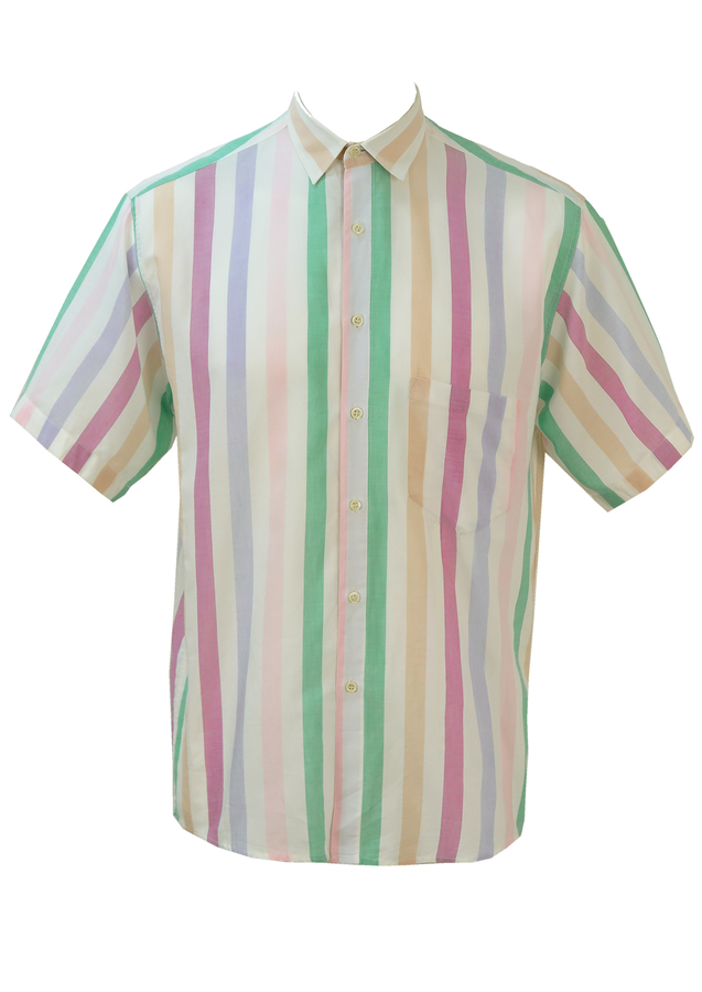 Candy Coloured Deckchair Striped Short Sleeved Shirt - M | Reign Vintage