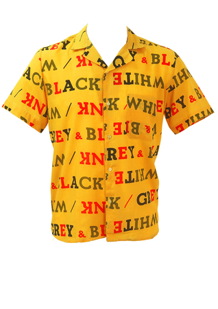 Yellow Short Sleeved Shirt with Confusing Typography Print! - M