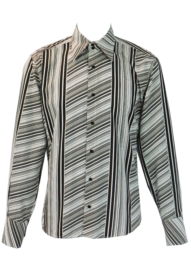 Black, Grey & White Shirt with Asymmetric Black, Grey & White Stripes ...