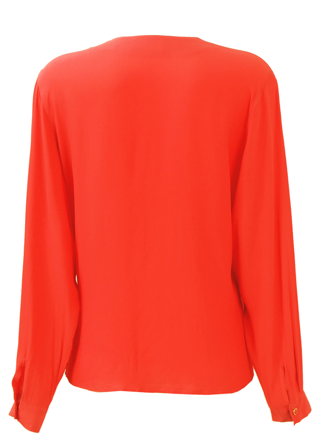 Coral Long Sleeved Blouse with Decorative Buttons - M | Reign Vintage