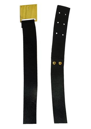 Black Leather Loop Fastening Belt with Square Metallic Gold Buckle